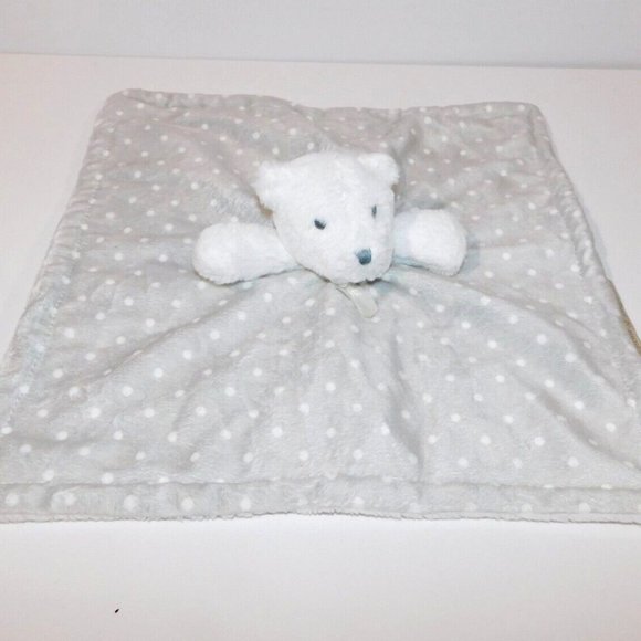 Blankets & Beyond White Bear Gray Polka Dot plush Security Blanket Nunu Lovey - Picture 1 of 5